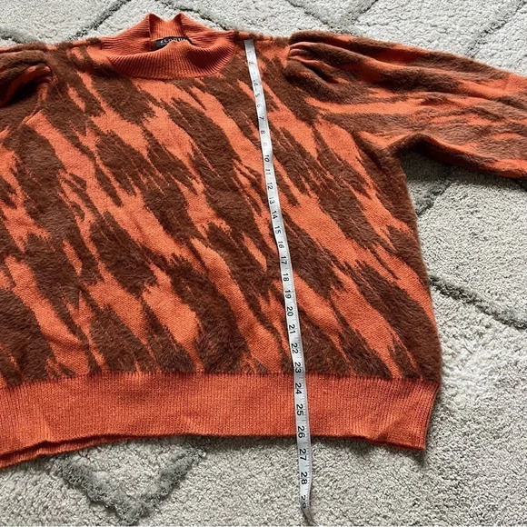 ELOQUI Intarsia Mock Neck Sweater orange brown  puff sleeve 26 / 28 - Picture 13 of 13